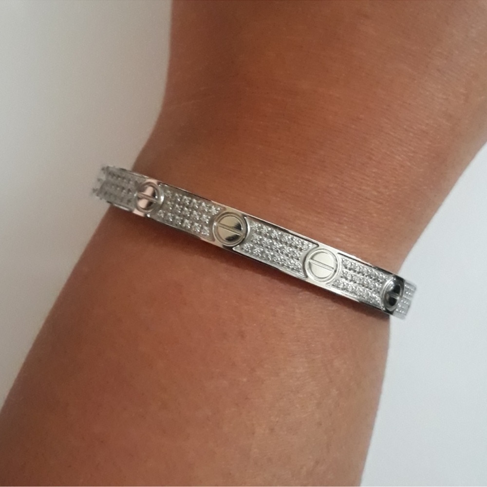 Generic Pave Diamond Screw Bracelet with Screwdriver in Silver